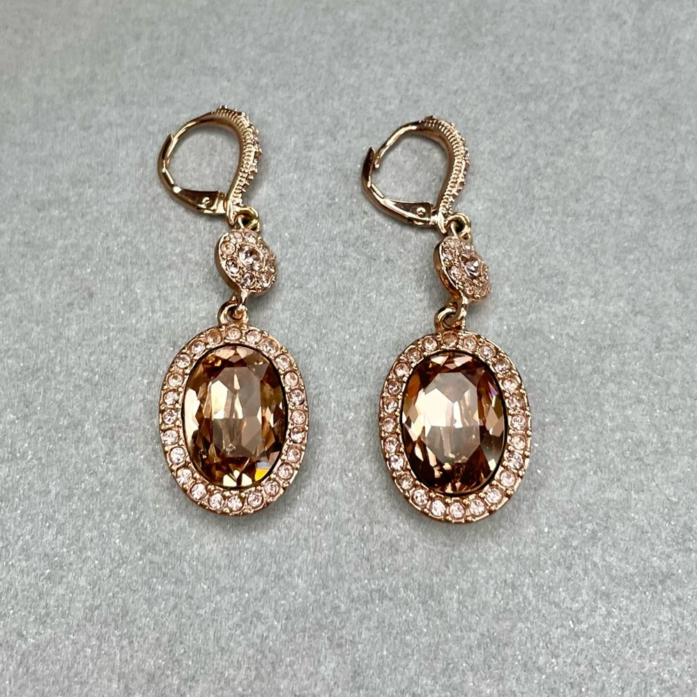 Givenchy Dangle Earrings, Oval Rose Quartz Crystal, Designers Jewelry.